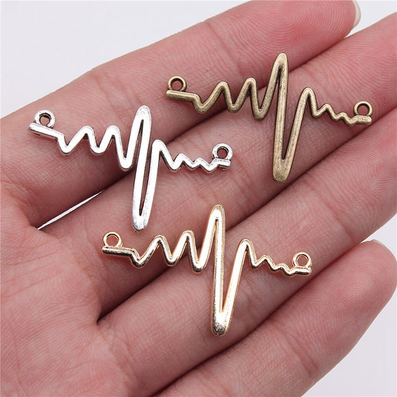 WYSIWYG 10pcs Charms 36x23mm Heartbeat Ecg Connector Connector 3 Colors Antique Silver Color Antique Bronze Accessories