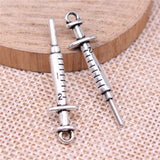 WYSIWYG 10pcs Charms 36x9mm Syringe Charms For Jewelry Making DIY Jewelry Findings Antique Silver Color Alloy Charms Pendant