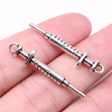 WYSIWYG 10pcs Charms 36x9mm Syringe Charms For Jewelry Making DIY Jewelry Findings Antique Silver Color Alloy Charms Pendant