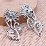 WYSIWYG 10pcs Charms 38x15mm Flower Connector Charms For Jewelry Making DIY Jewelry Findings Antique Silver Color Alloy Charms