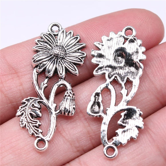 WYSIWYG 10pcs Charms 38x15mm Flower Connector Charms For Jewelry Making DIY Jewelry Findings Antique Silver Color Alloy Charms
