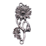 WYSIWYG 10pcs Charms 38x15mm Flower Connector Charms For Jewelry Making DIY Jewelry Findings Antique Silver Color Alloy Charms