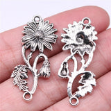 WYSIWYG 10pcs Charms 38x15mm Flower Connector Charms For Jewelry Making DIY Jewelry Findings Antique Silver Color Alloy Charms