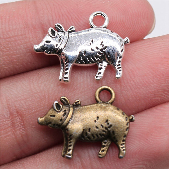 WYSIWYG 10pcs Charms 3D Pig 21x16mm Antique Bronze Silver Color Plated Pendants Making DIY Handmade Tibetan Silver Color Jewelry