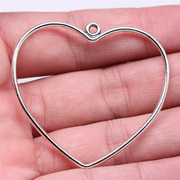 10pcs Charms 49x47mm Big Hollow Heart Charms For Jewelry Making DIY Jewelry Findings Antique Silver Color Alloy Pendant ef4459