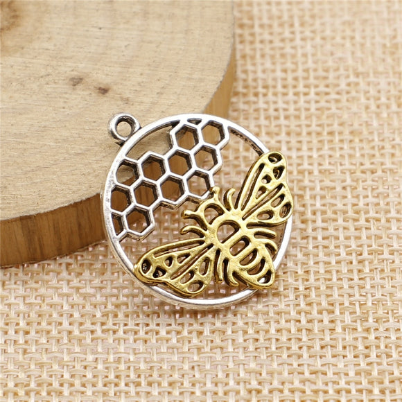 WYSIWYG 10pcs Charms Bee Honeycomb Honeybee 29x25mm Antique Silver Color Pendants DIY Crafts Making Findings Jewelry