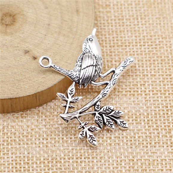 WYSIWYG 10pcs Charms Bird Standing Branch 35x42mm Antique Making Pendant Fit Vintage Tibetan Silver Color DIY Handmade Jewelry EF3701