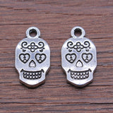WYSIWYG 10pcs Charms Carved Skull Diy Jewelry Findings Antique Silver Color 10x17mm Carved Skull Charms