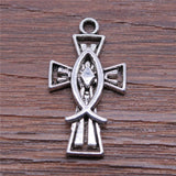 WYSIWYG 10pcs Charms Christian Jesus Fish Cross 14x26mm Antique Silver Color For Jewelry Making Jewelry Findings