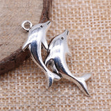 WYSIWYG 10pcs Charms Double Dolphin Show 32x22mm 2 Colors Pendants DIY Crafts Making Findings Handmade Jewelry