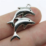 WYSIWYG 10pcs Charms Double Dolphin Show 32x22mm 2 Colors Pendants DIY Crafts Making Findings Handmade Jewelry