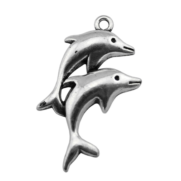 WYSIWYG 10pcs Charms Double Dolphin Show 32x22mm 2 Colors Pendants DIY Crafts Making Findings Handmade Jewelry