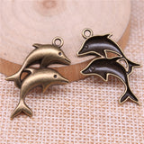 WYSIWYG 10pcs Charms Double Dolphin Show 32x22mm 2 Colors Pendants DIY Crafts Making Findings Handmade Jewelry