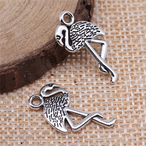 WYSIWYG 10pcs Charms Flamingo 24x10mm 2 Colors Single Stand Crane Pendants DIY Making Findings Handmade Jewelry EF3915