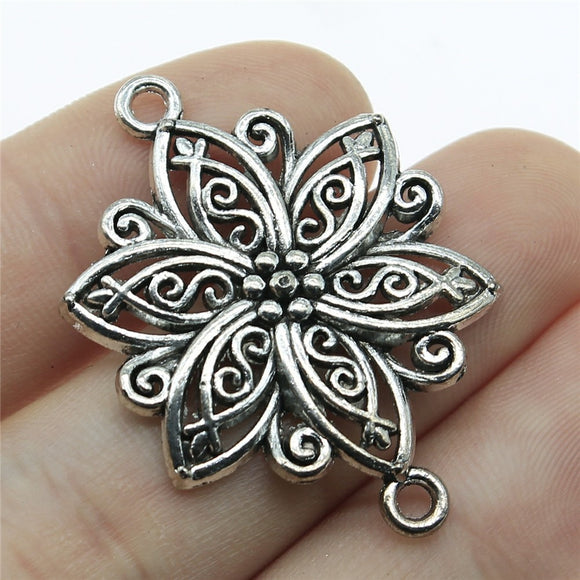 WYSIWYG 10pcs Charms Flower Connector 39x28mm Antique Making Pendant Fit Vintage Tibetan Silver Color DIY Handmade Jewelry