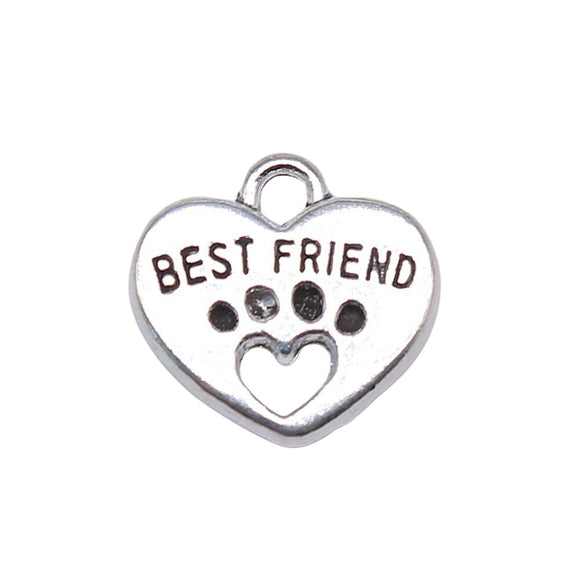 WYSIWYG 10pcs Charms Heart Best Friend 14x15mm Antique Making Pendant Fit Vintage Tibetan Bronze Silver Color DIY Handmade