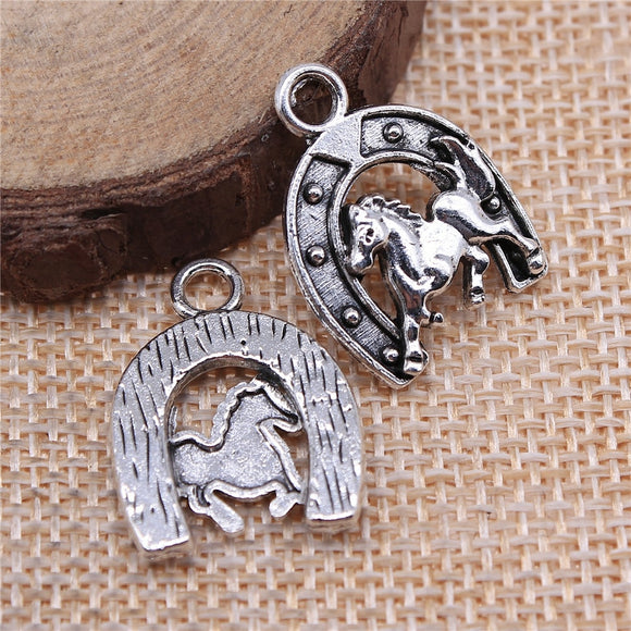 WYSIWYG 10pcs Charms Horse Horseshoe 23x18mm Antique Silver Color Plated Pendants Making DIY Handmade Jewelry