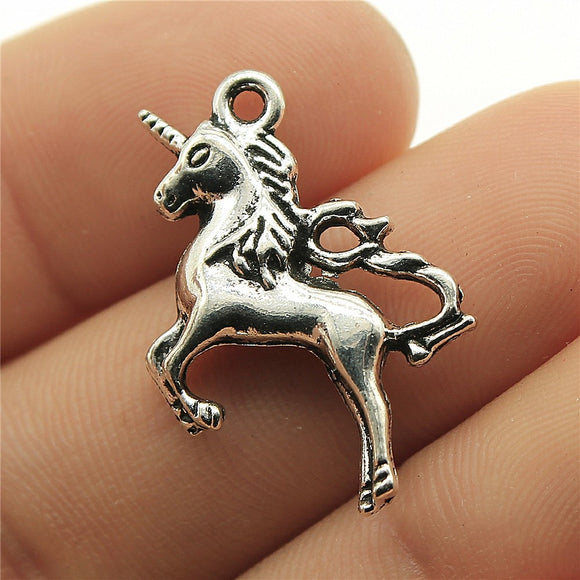 WYSIWYG 10pcs Charms Horse Unicorn 25x23mm Antique Silver Color Plated Pendants Making DIY Handmade Tibetan Silver Color Jewelry