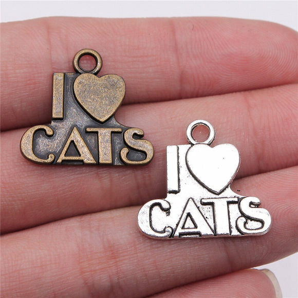 WYSIWYG 10pcs Charms I Heart Cats Jewelry Findings 2 Colors Antique Bronze Plated 23x21mm I Heart Cats Charms