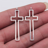 WYSIWYG 10pcs Charms Jewelry Findings Diy Accessories Hollow Cross Pendant Antique Silver Color 16x42mm
