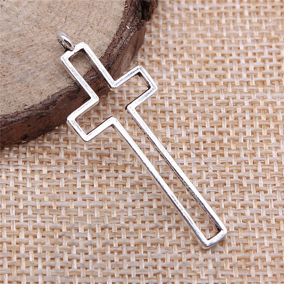 WYSIWYG 10pcs Charms Jewelry Findings Diy Accessories Hollow Cross Pendant Antique Silver Color 16x42mm