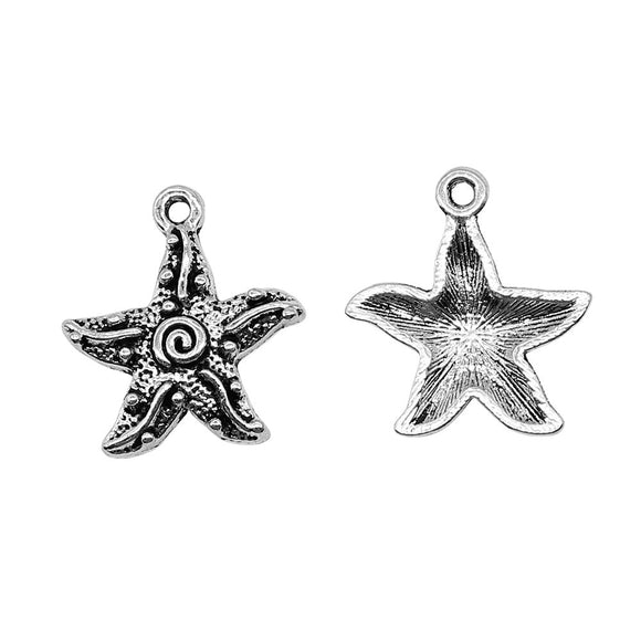WYSIWYG 10pcs Charms Jewelry Findings Diy Accessories Starfish Pendant Antique Silver Color 18x20mm
