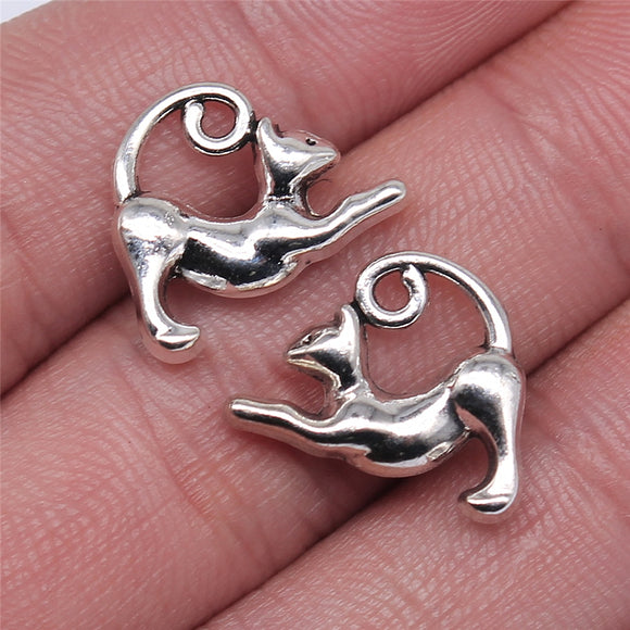 WYSIWYG 10pcs Charms Lazy Cat 15x18mm Antique Bronze Color Pendants Making DIY Handmade Tibetan Silver Color Finding Jewelry EF3788