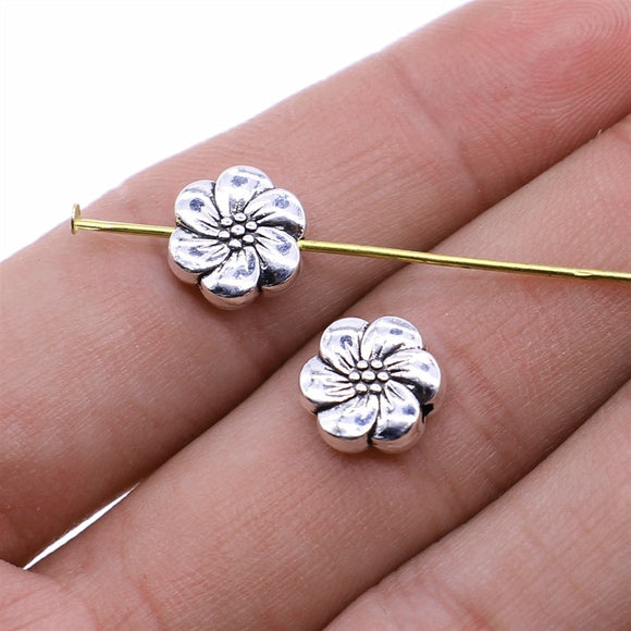 WYSIWYG 10pcs Flower Beads For DIY Jewelry Making Jewelry Finding Antique Silver Color 10mm EF3809