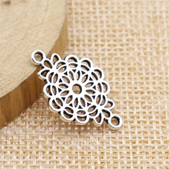 WYSIWYG 10pcs Flower Piece Connector Connector Charms DIY Jewelry Making Jewelry Finding Antique Silver Color 15x25mm
