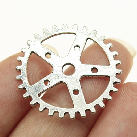 WYSIWYG 10pcs Gear Steampunk Pendant Charms DIY Jewelry Making Jewelry Finding Antique Silver Color 25mm