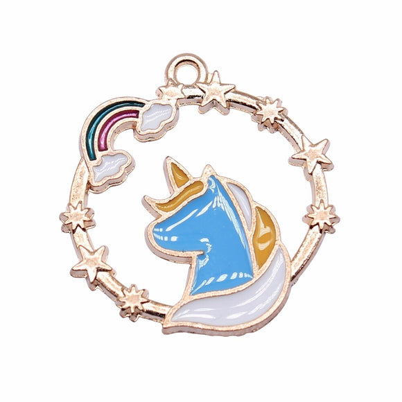 WYSIWYG 10pcs KC Gold Color Enamel Unicorn Starfish Shell Flower Rabbit Moon Star Cat Charms For Earring Making Keychain Making