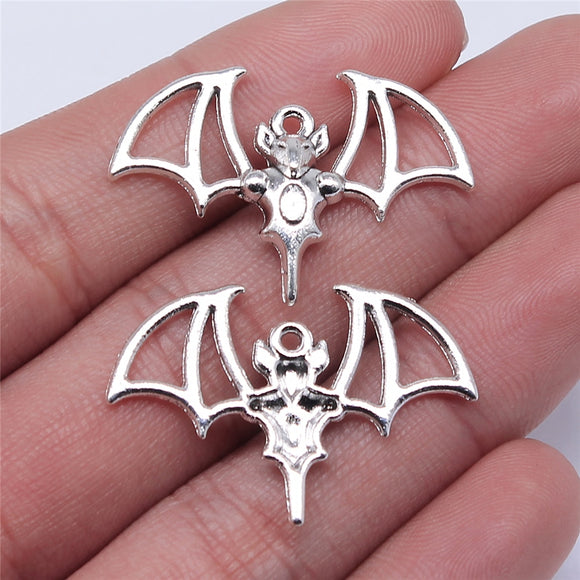 WYSIWYG 10pcs Metal Openwork Bat Elf Charm Halloween Necklace Bracelet DIY Metal Jewelry Alloy Pendants 32x20mm