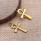 WYSIWYG 10pcs/lot 13x22mm Ankh Cross Charms Pendant For Jewelry Making Antique Gold Color Alloy Charms