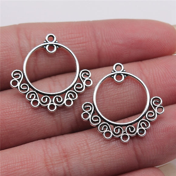 WYSIWYG 10pcs/lot Jewelry Diy Handmade Craft Charms Antique Silver Color 24x24mm Porous Earring Connector Accessories