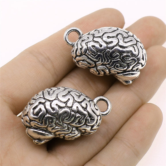 WYSIWYG 1pcs 21x37mm Charms Human Brain DIY Jewelry Findings Antique Silver Color For Necklace Making