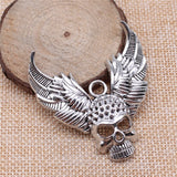 WYSIWYG 1pcs 34x50mm Skull Angel Wing Charm Pendants Antique Silver Color Tone Big Wings Skull Charm Pendant