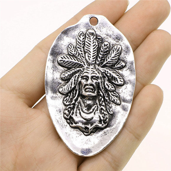 WYSIWYG 1pcs 43x67mm Charms Indian Chief Pendant Antique Silver Color For Jewelry Making Jewelry Findings