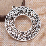 WYSIWYG 1pcs 48x45mm Filigree Carved Circle Bohemia Charm Pendants For Earring Making Necklace Making