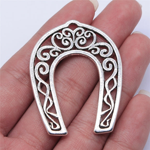 1pcs 50x39mm Antique Silver Color Oversized Hollow Horseshoe Charms Pendant For Jewelry Making DIY Jewelry Findings h0267