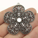 WYSIWYG 1pcs 50x48mm Antique Silver Color Big Flower Charms Big Carved Flowers Pendants Large Carved Flowers Charm