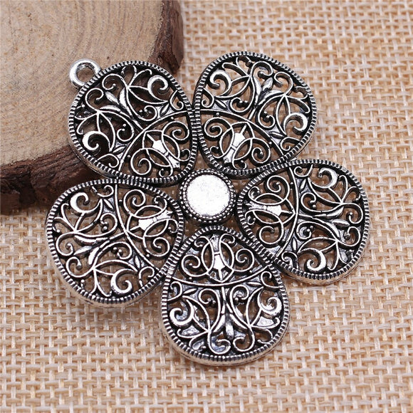 WYSIWYG 1pcs 50x48mm Antique Silver Color Big Flower Charms Big Carved Flowers Pendants Large Carved Flowers Charm