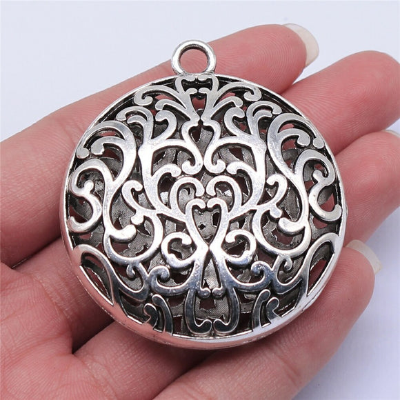WYSIWYG 1pcs 50x50mm 3D Hollow Carved Flower Pendant Charms Antique Silver Color For Jewelry Making Zinc Alloy Jewelry Findings