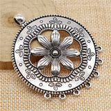 WYSIWYG 1pcs 58x70mm Antique Silver Color Big Round Flower Necklace Connector For DIY Jewelry Making Jewelry Accessories
