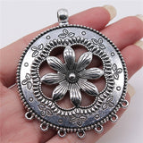 WYSIWYG 1pcs 58x70mm Antique Silver Color Big Round Flower Necklace Connector For DIY Jewelry Making Jewelry Accessories