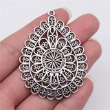 WYSIWYG 1pcs 59x44mm Antique Silver Color Hollow Flower-Shaped Water Drop Charms Pendant For Jewelry Making