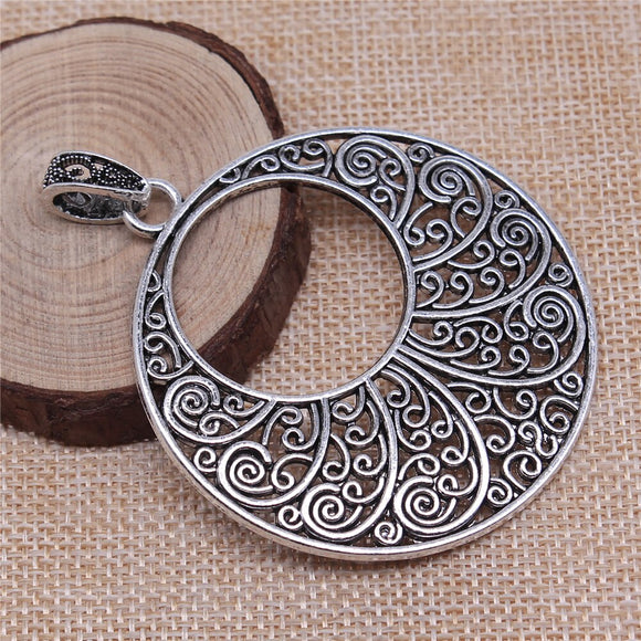 WYSIWYG 1pcs 60x60mm Antique Silver Color Hollow Flower Crescent Charms Pendant For Jewelry Making DIY Jewelry Findings