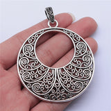 WYSIWYG 1pcs 60x60mm Antique Silver Color Hollow Flower Crescent Charms Pendant For Jewelry Making DIY Jewelry Findings