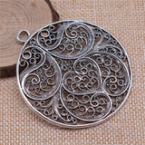 WYSIWYG 1pcs 60x60mm Antique Silver Color Round Hollow Flower Charms Pendant For Jewelry Making DIY Jewelry Findings