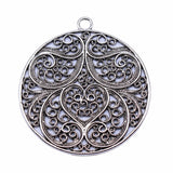 WYSIWYG 1pcs 60x60mm Antique Silver Color Round Hollow Flower Charms Pendant For Jewelry Making DIY Jewelry Findings