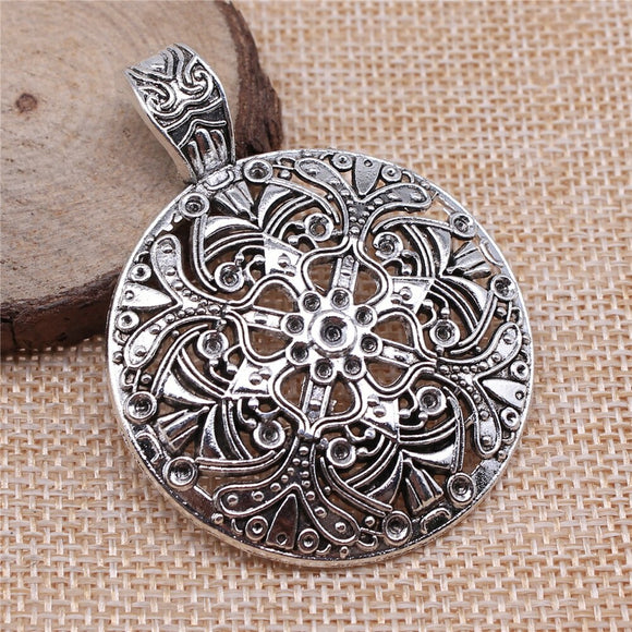 WYSIWYG 1pcs 61x46mm Bohemian Charm For Jewelry Making Bohemian Pendants Charm Gypsy Ethnic Hollow Carved Flower